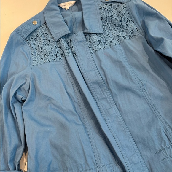 2/$20 Northern Reflections Blue Utility Jacket with Lace Accents 100% cotton M - Picture 8 of 12